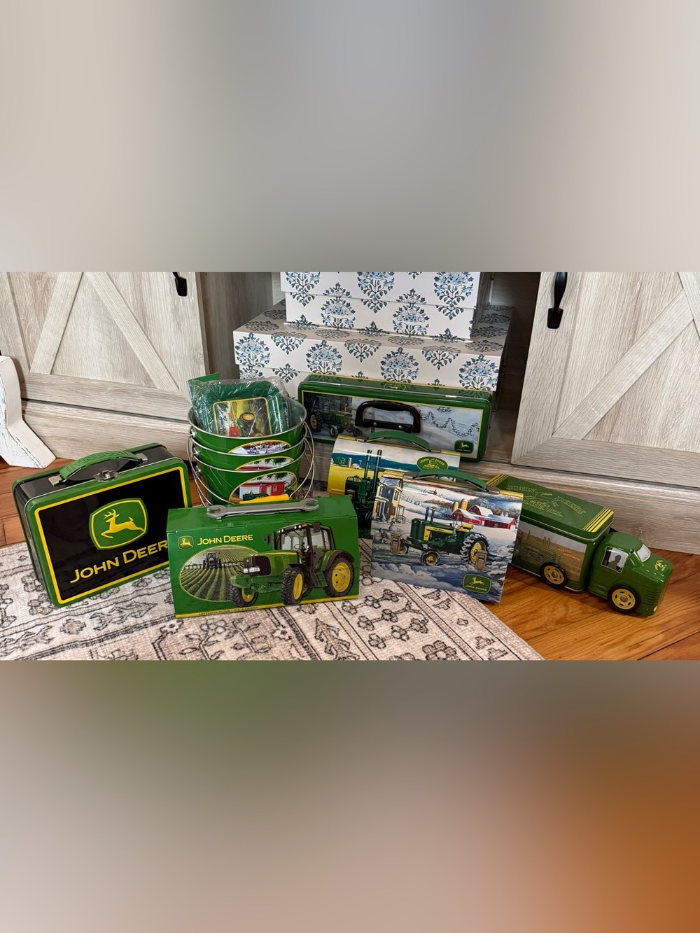 John Deere Vintage Style Collectible Tin Lot Farm Tractor Metal Containers